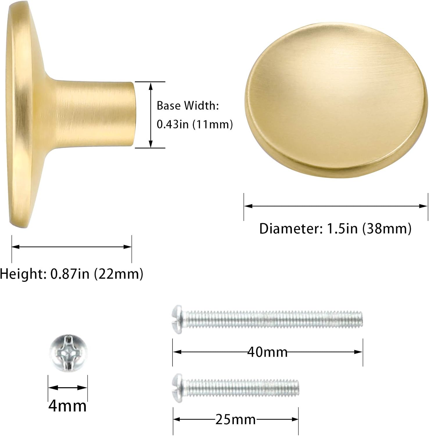 Goldenwarm 10 Pack Gold Cabinet Knobs Kitchen Hardware Round Drawer Knob for Brushed Brass Cabinets Handles Closet Door Pulls Zinc Alloy