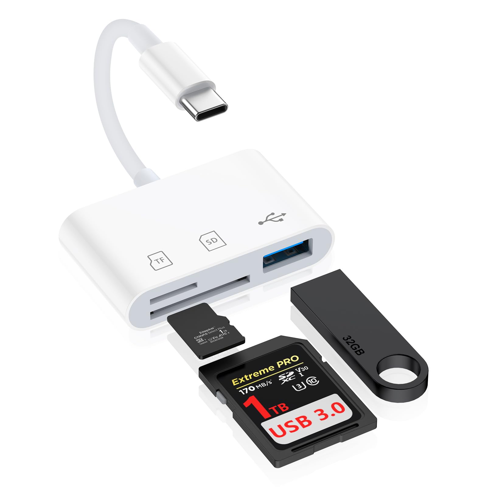 SDカードリーダー Type C 3-in-1メモリカードリーダー USB/SD/TF変換アダプタ USB 3.0/USB-C カードリーダー 0TG機能 設定不要 写真/ビデオ 高速伝送 双方向転送 カメラリーダー iPhone16/15/タイプC スマホ/MacBook/PC/Galaxy/Android/Type-Cなど機器に適用