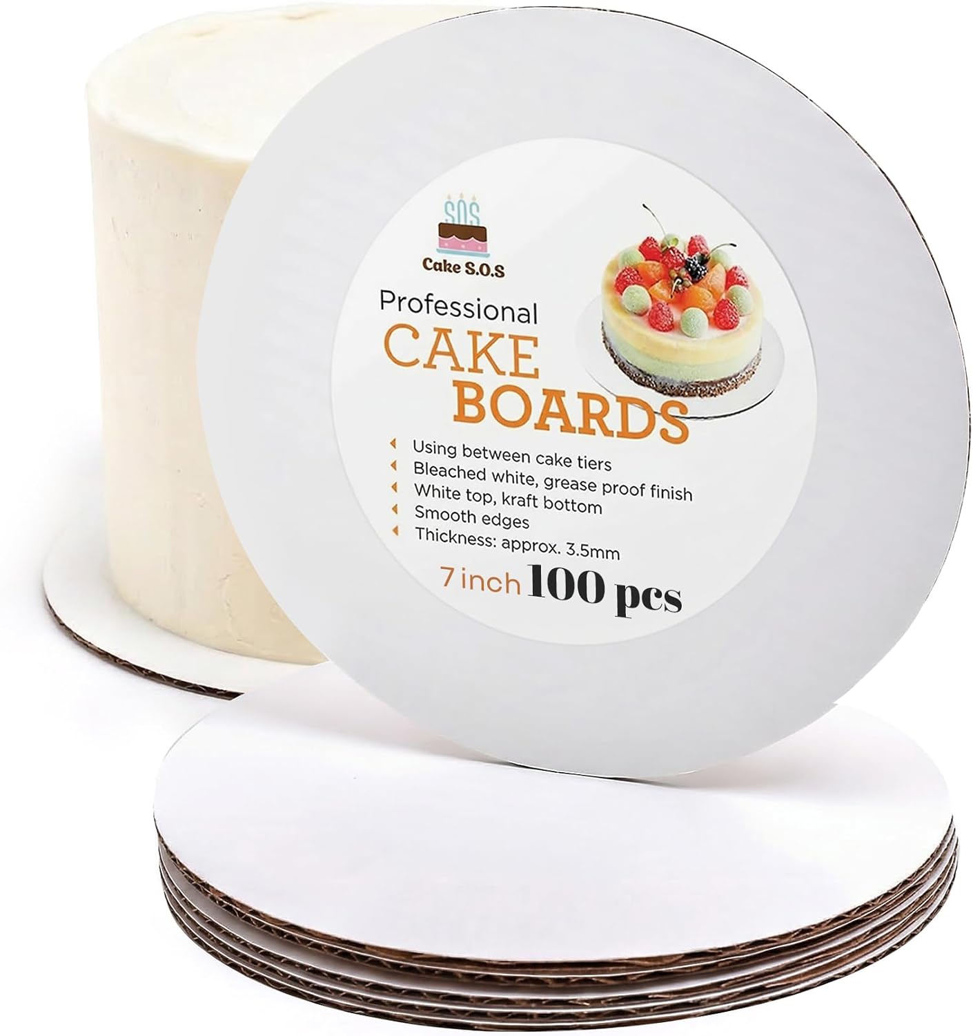 7" Round Coated Cakeboard, 100 ct