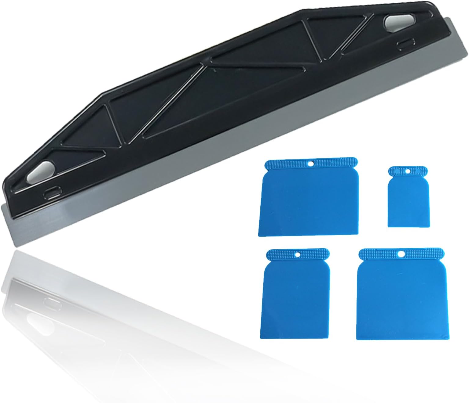 Stainless Steel Paint Shield for Cutting in Tool Comes with 4PCS Plastic Scrapers,Paint Guard for Skirting Boards,Wallpaper Straight Edge Tool,for Paint Smearing,Repairing Cutting Wallpaper(Black)