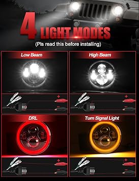 UNI-SHINE inch Red Halo led Headlights+ Clear Lens LED Tail Lights
