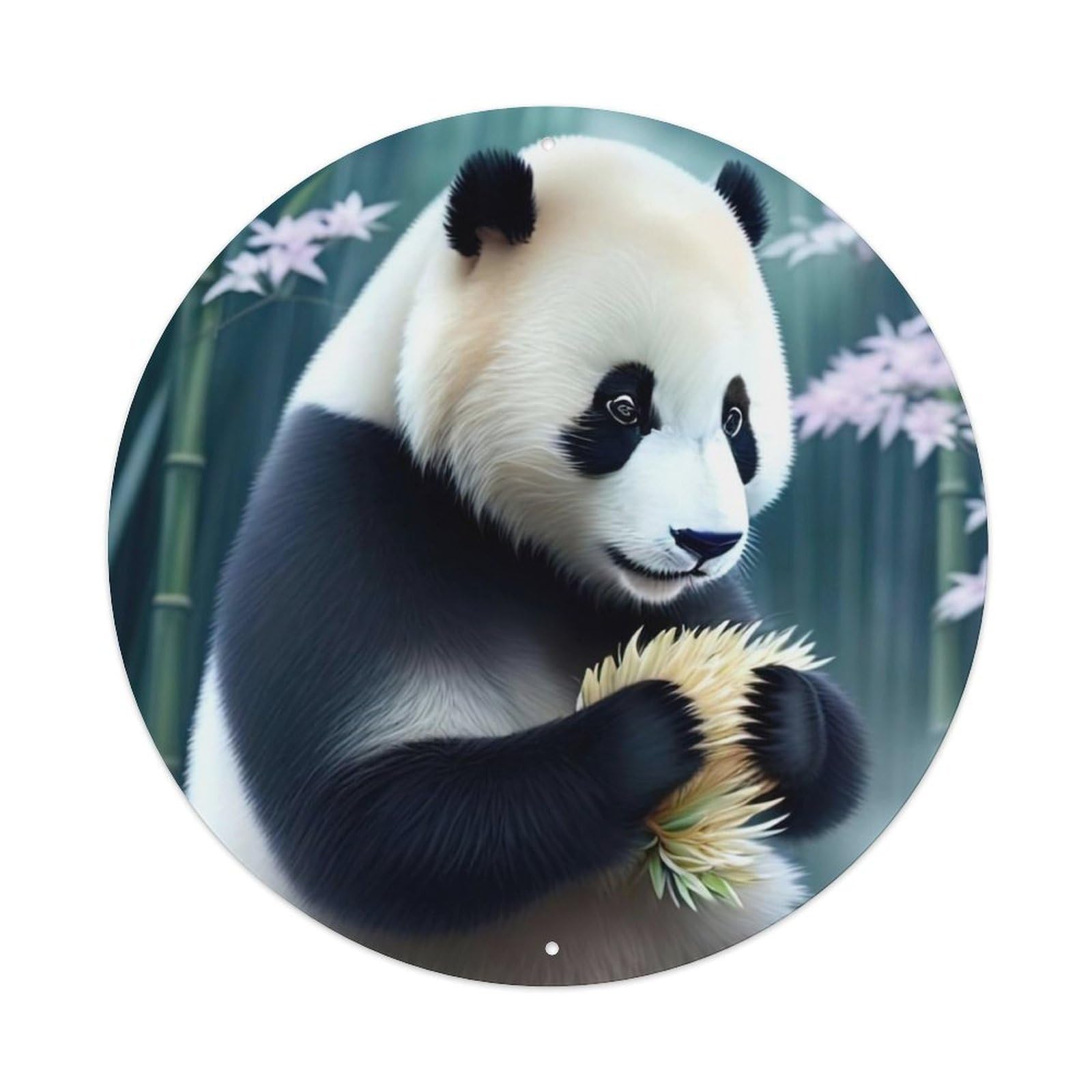 Animal Panda in Bamboo Forest Artwork Metal Tin Sign