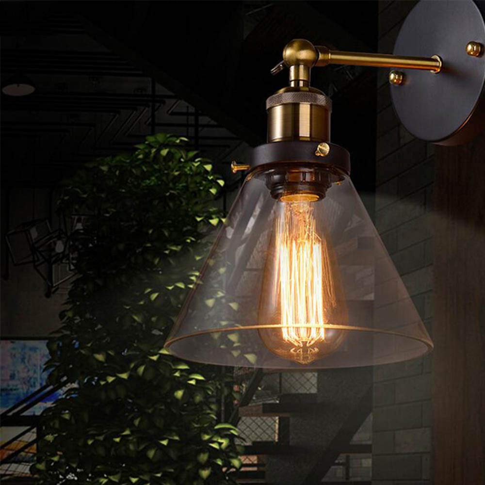 Apliques De Pared, Vintage Lámpara De Pared Con 22cm Pantalla De Hierro Iluminacion E27 Edison Luz Interior Para Dormitorio Pasillo Cafe Loft Oro 51991257