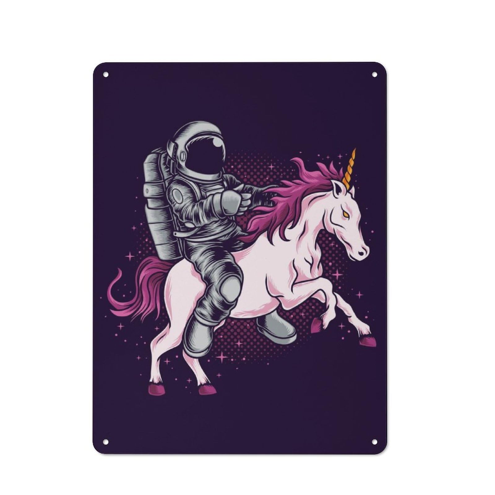 Junmoney Astronaut Unicorn Retro Metal Wall Sign 40X30cm With For Home Bar Wall, A Housewarming Gift For Hosts Who Enjoy Retro Interiors