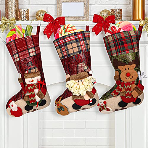 3 Piezas de Medias de Navidad, calcetín Grande(46*24cm), calcetín de Navidad Personalizado, Bolsa de calcetín para niños, Regalo, Decoraciones para Fiestas de Navidad