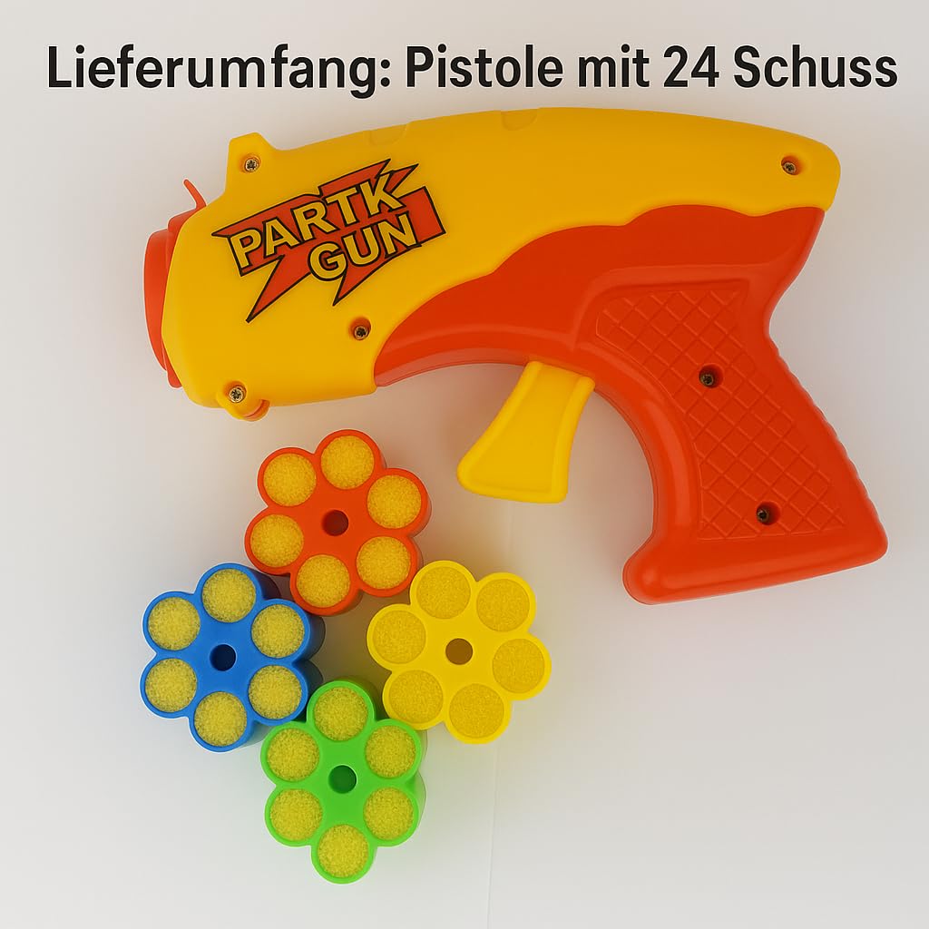 Lametta Konfettipistole 777 Starter-Kit – leise Federmechanik ohne Knall & Gestank, CO₂-frei – inkl. 24 Schuss Original-Munition – nachfüllbares Party-System