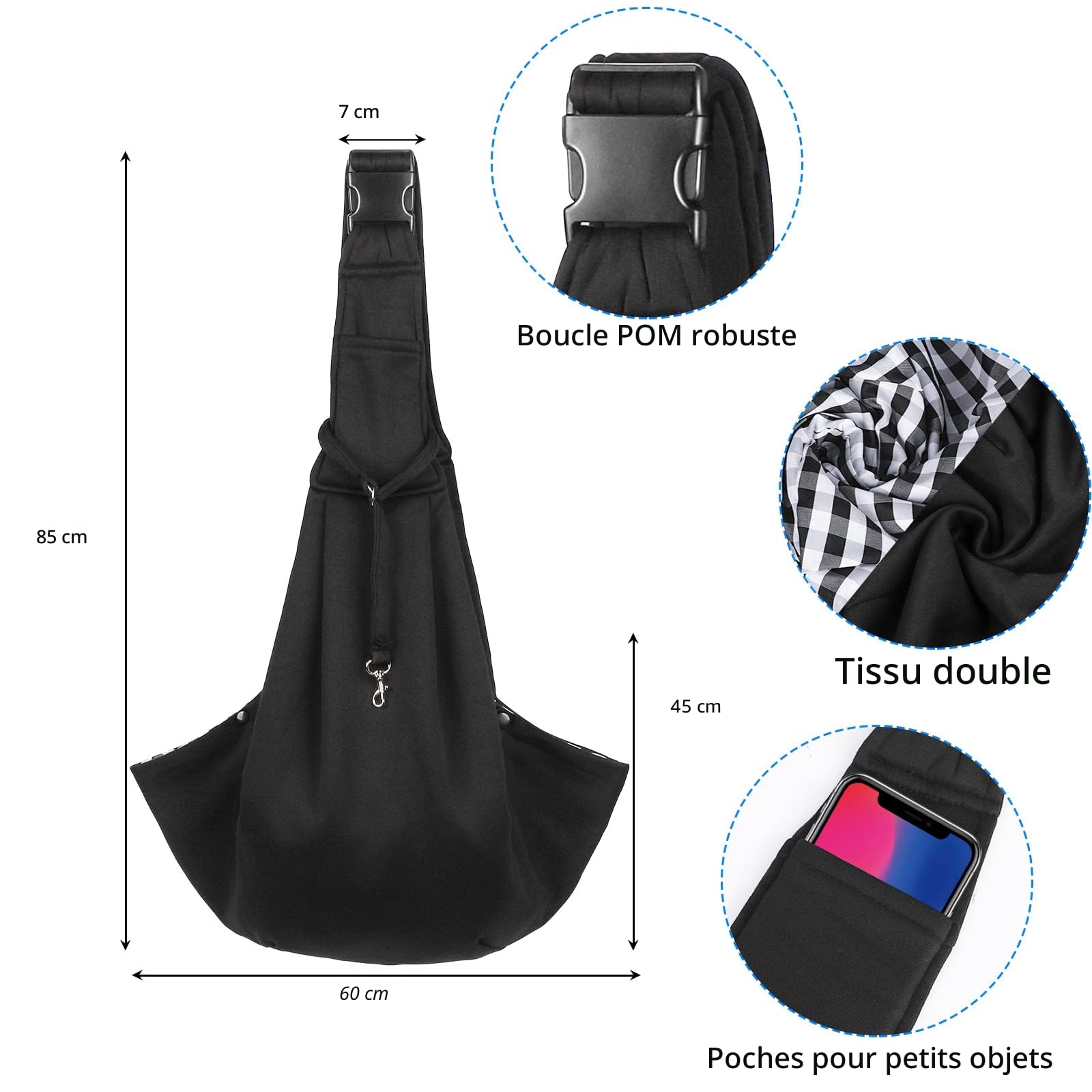 Sac de Transport pour Chien et Chat Bandoulière Réglable Sac Transport Chien Sac à Bandoulière Mains Libres Sac Transport Petit Chien pour Petit Moyen Animaux Jusqu’à 7.5kg
