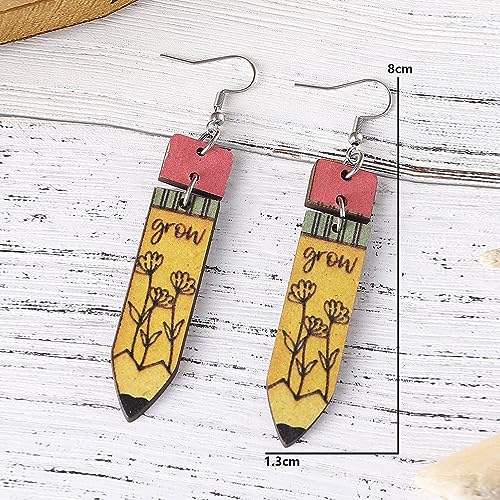 Cute Pencil Book Earrings Wooden Teacher Earrings for Women Lightweight Double Side Print Drop Dangle Earrings for Teacher Student4