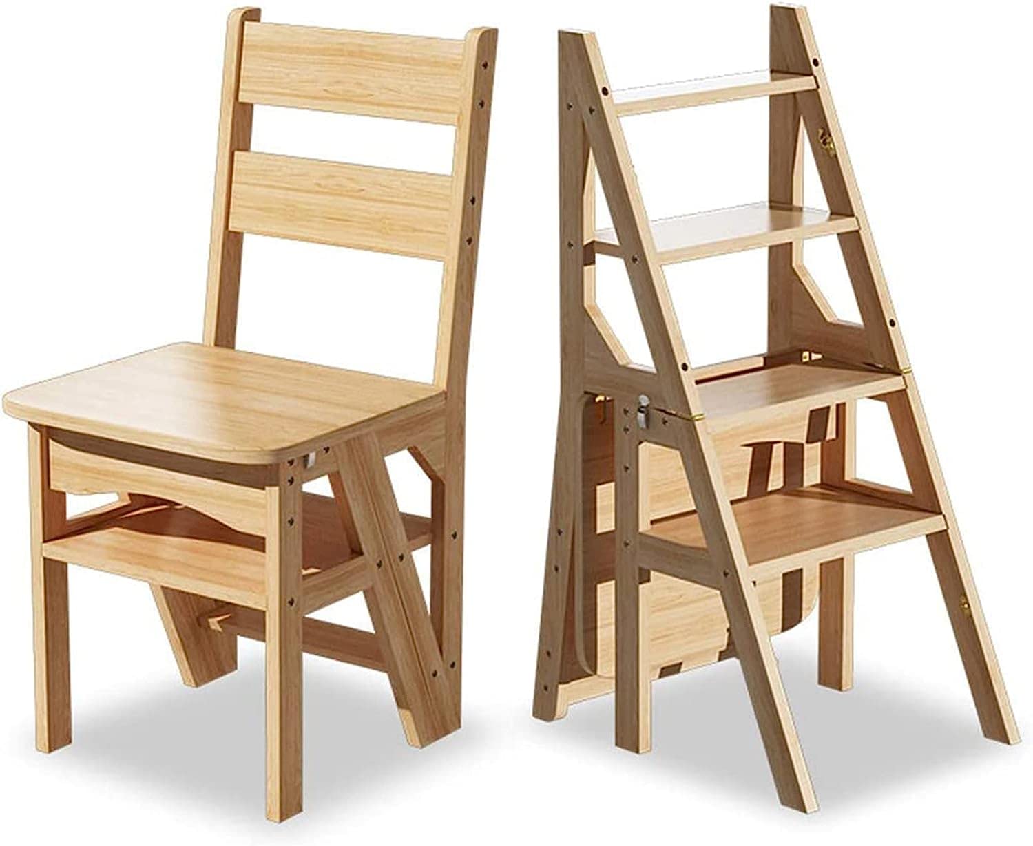 Taburete plegable de madera de 4 peldaños y escalera telescópica para cocina