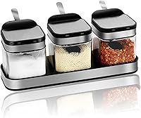 Vista 5 de Contenedor de especias para condimentos con tapas y cucharas de acero inoxidable 304, recipientes de vidrio transparente para condimentos