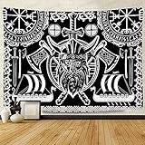 Viking Odin God Tapestry, Large 80x60inches Soft Flannel Viking Tapestry, Norse Runes Warship Celtic...