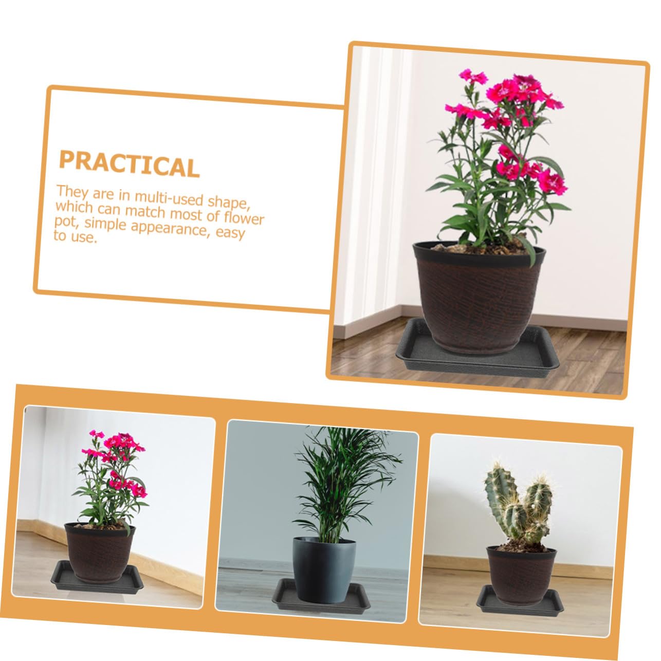 8piezas Bandeja para Macetas Rectangular de Plástico Bandejas para Plantas para Agua Platillos Reutilizables para Bonsái para Jardineras Uso Interiores y Exteriores