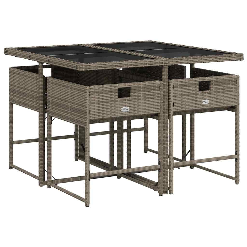 vidaXL Ensemble à Manger de Jardin avec Coussins 5 pcs, Table et Chaises à Dossier Rabattable, Meubles d'Extérieur Patio Terrasse, Gris Résine Tressée