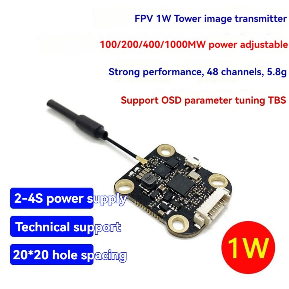 FPV 5.8G 1W VTX 48CH 1000mW Compatible con OSD 2-4S FPV Transmisor de Audio y Video para DIY RC FPV Drone