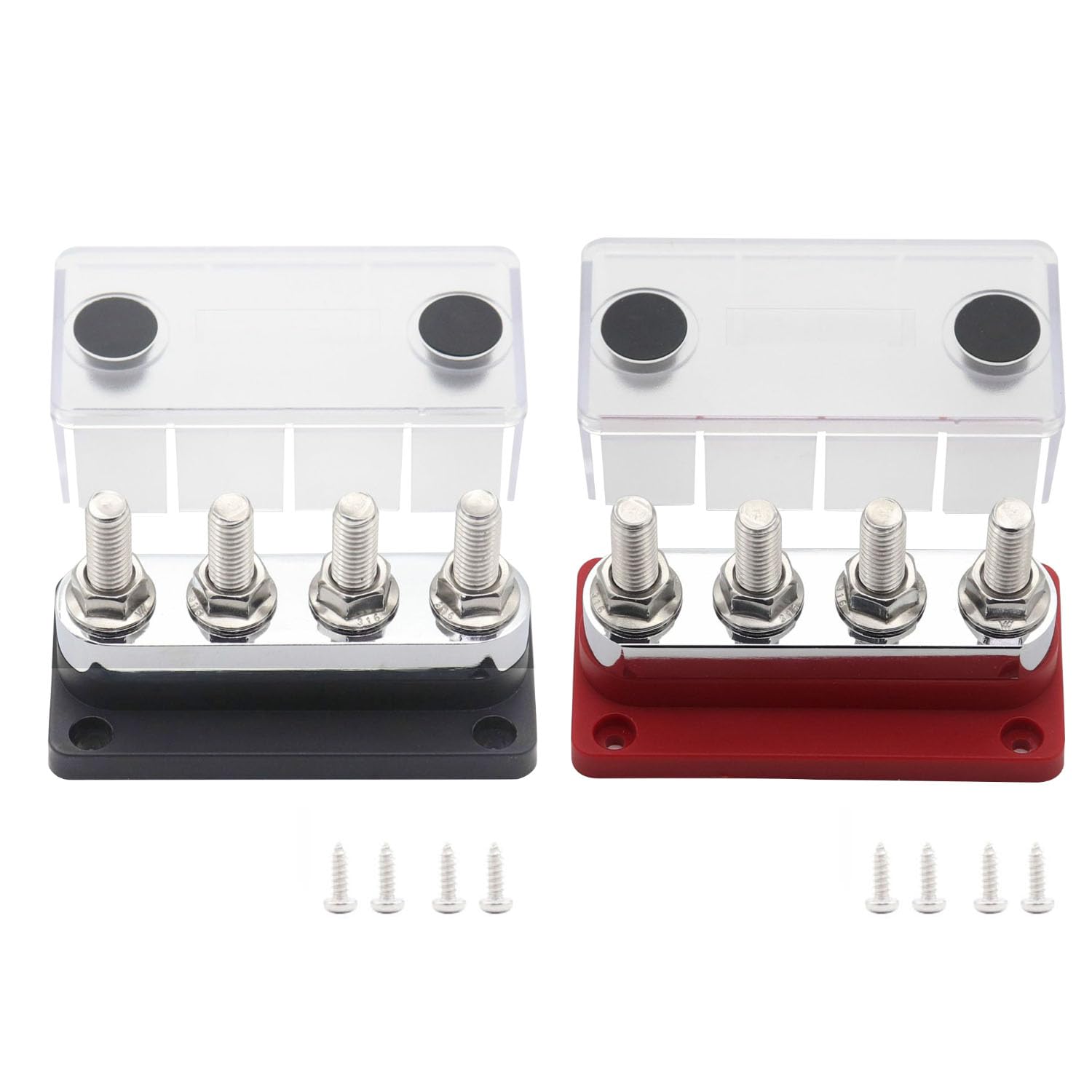 Busbars 12V-48V DC 600A with 4X M10 Studs Battery Terminals Blocks, Copper Bus Bar Heavy Duty Power Distribution Block Ground& Positive for Car Caravan Vehicle Boat Solar Marine, 2 Pack