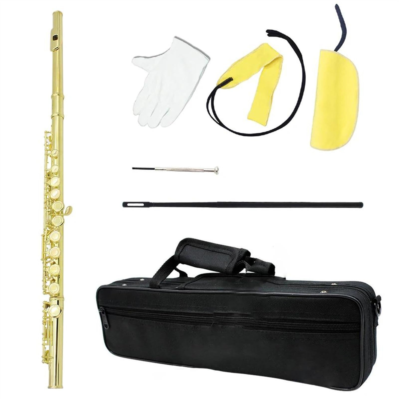 Profesional Flauta Travesera Flauta de concierto chapada en oro profesional con llave C, 16 agujeros cerrados, con caja