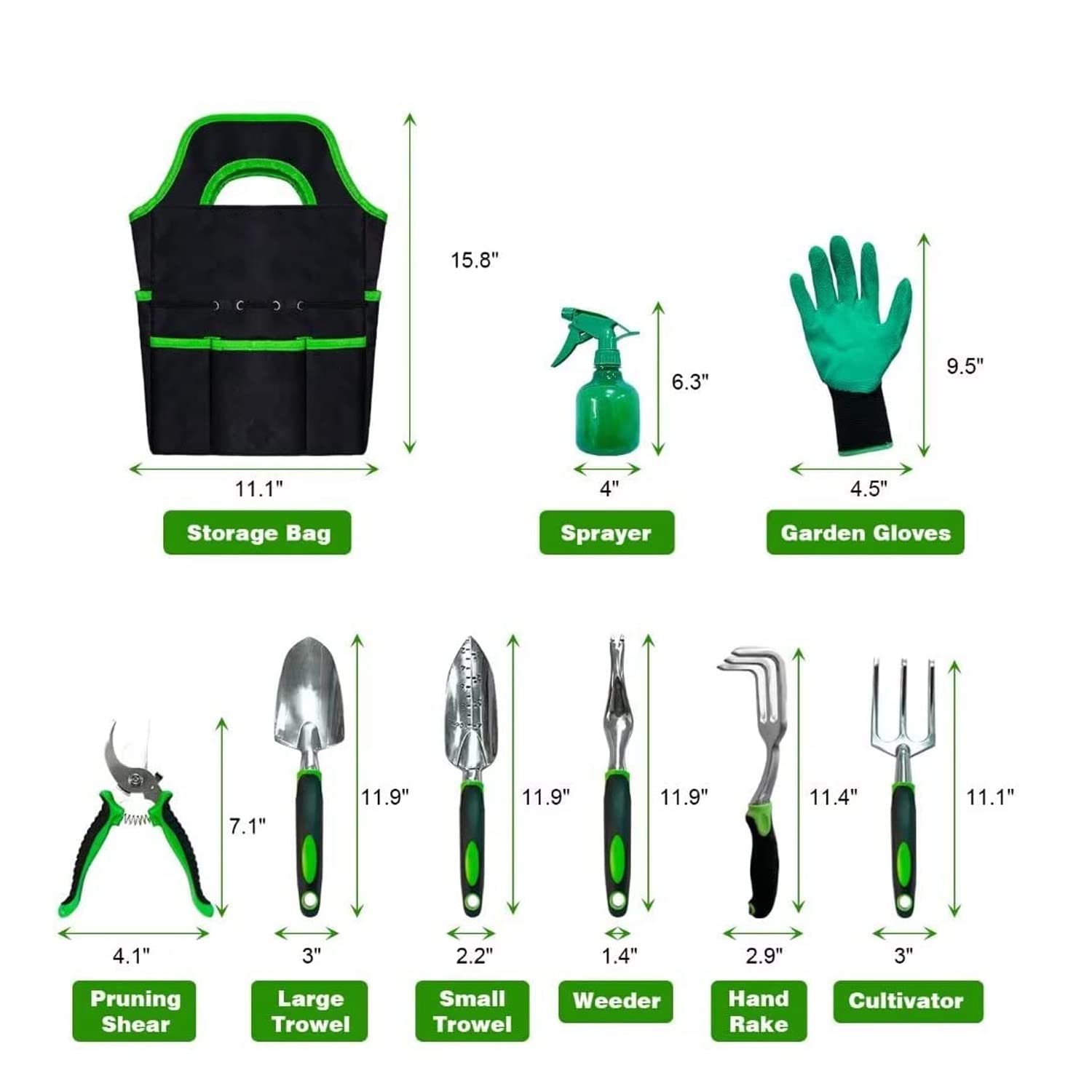 Juego de Herramientas de jardinería, Hecho de aleación de Aluminio Pesada y Ligera, Juego Herramientas jardín Regalo 9 Piezas, Adecuado para Hombres y Mujeres, Kit Entrada, con Bolsas jardín, Cubos