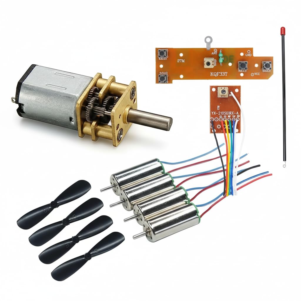 Combo Pair of 4 Pcs DC 3.7V 716 7x16mm Micro Coreless Motor with Propeller & 4CH RC remote control 27MHz circuit PCB transmitter Receiver & N20 Gear Motor for RC Toys kit-image-16