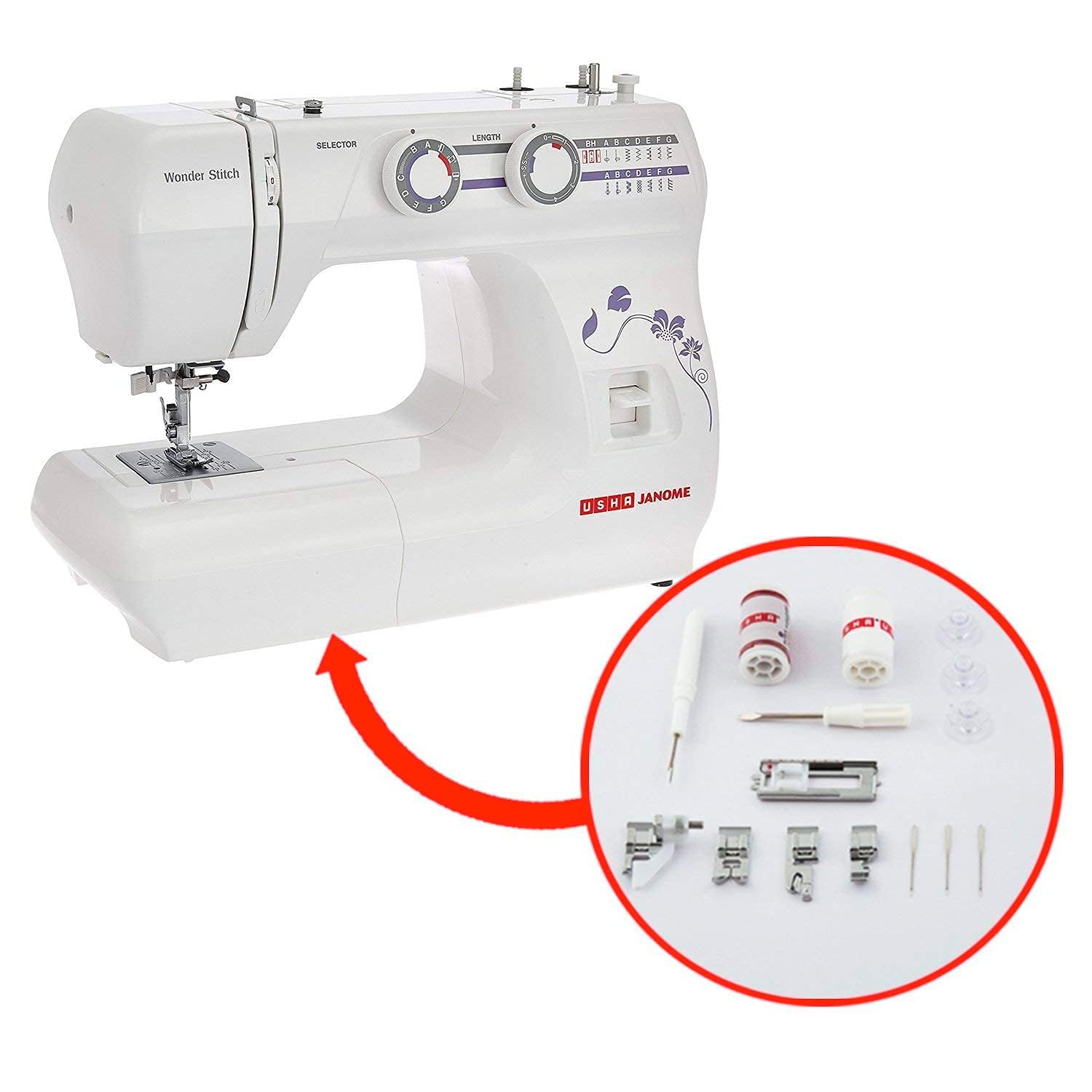Usha Janome Wonder Stitch Automatic Zig-Zag Electric Sewing Machine || 13 Built-In-Stitches || 21 stitch Function(White) With complementary Sewing Lessons in Nine languages — Amazon image 2