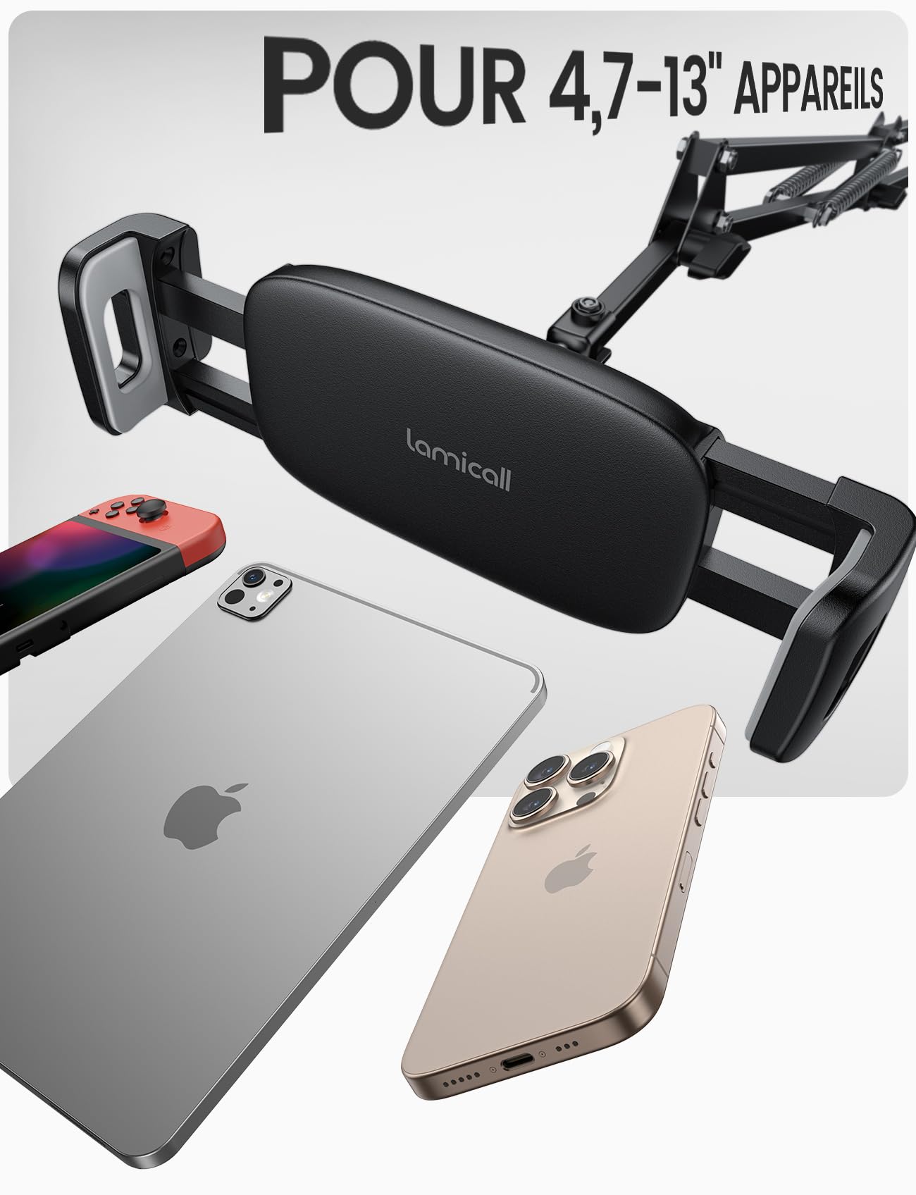 Lamicall Support de Sol pour Tablette - [Hauteur & Angle Réglables] 360° Rotation, Base Résistante, Support Réglable et Pliable en Métal pour iPad, iPad Pro, Air, Mini, Kindle, 4,7" - 13" Appareils