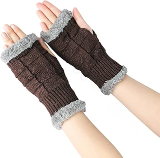 Queenbox Fleece Lined Fingerless Gloves Arm Hand Warmer Sleeve Half Finger Mittens, Coffee