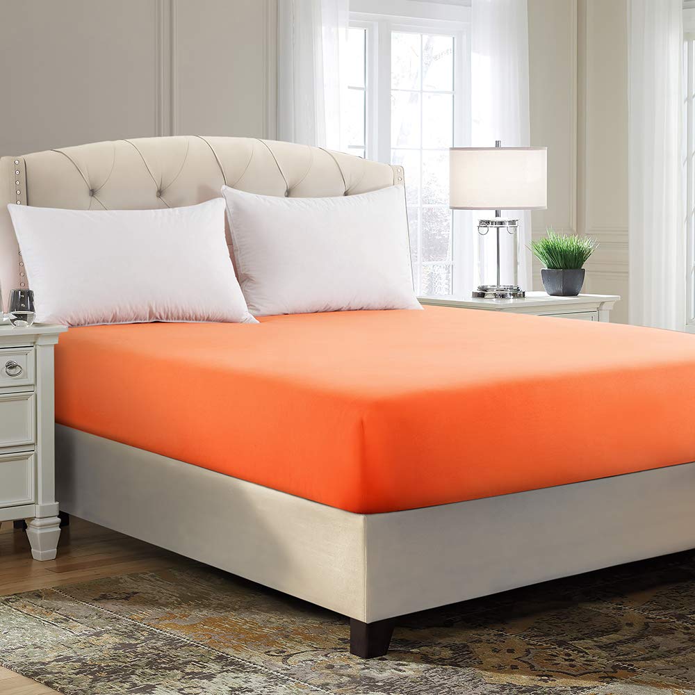 Jinlei Solid Color Microfiber Deep Pocket Fitted Sheet, Full, Orange