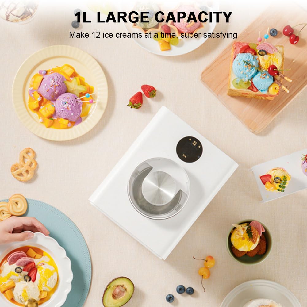 QUTBAG Sorbetière électrique, Sorbetière au Yaourt glacé 1L, Fonctionnement Rapide de 40 Minutes, Machine à Glace 120 W pour Faire de la crème glacée, Gelato, Sorbet, Yaourt glacé