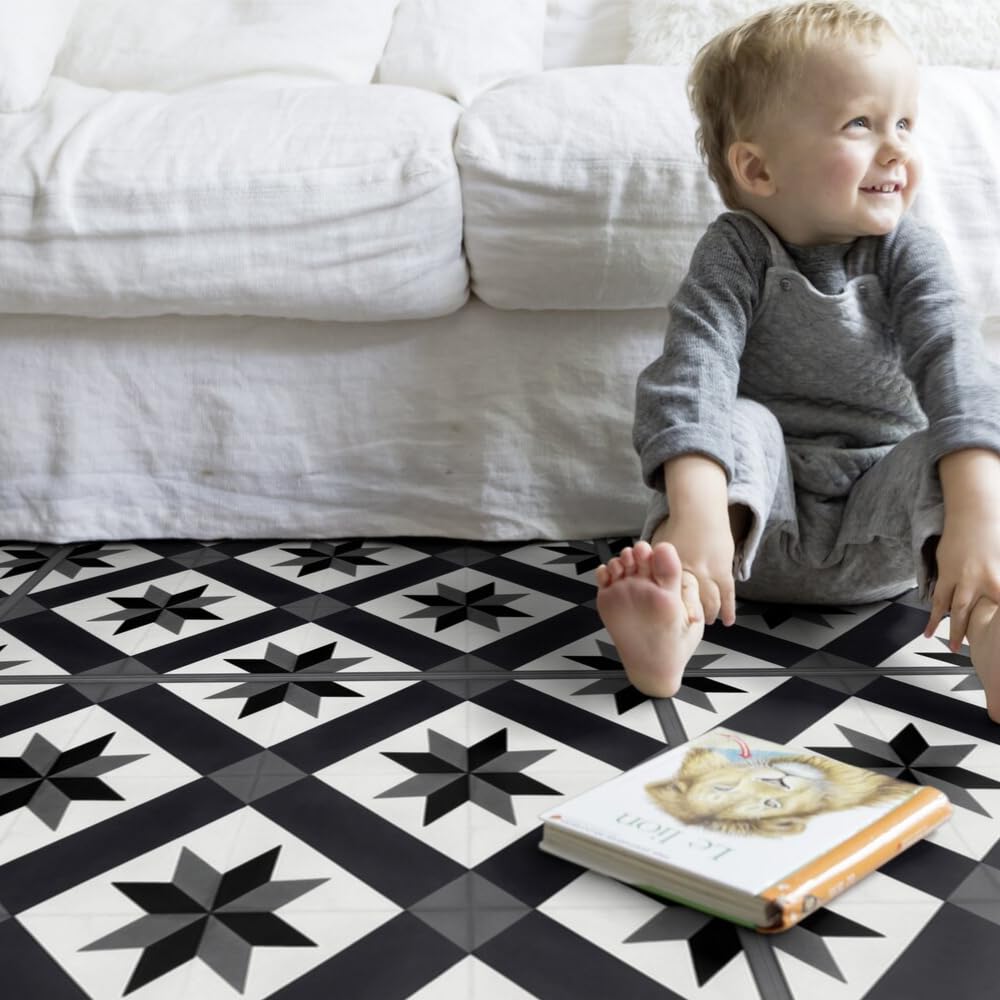 Dalle plombante sol PVC avec sous-couche effet carreau ciment cordoba black