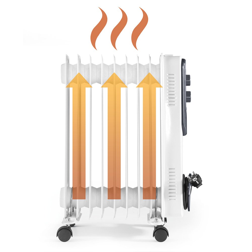 TROTEC Radiador de aceite TRH 20 E Adecuado para habitaciones de hasta 25 m² Potencia de calentamiento (nivel 1/2/3): 800 W / 1,200 W / 2,000 W | Radiador eléctrico, 9 costillas, tamaño de la habitación 25 m²/60 m³