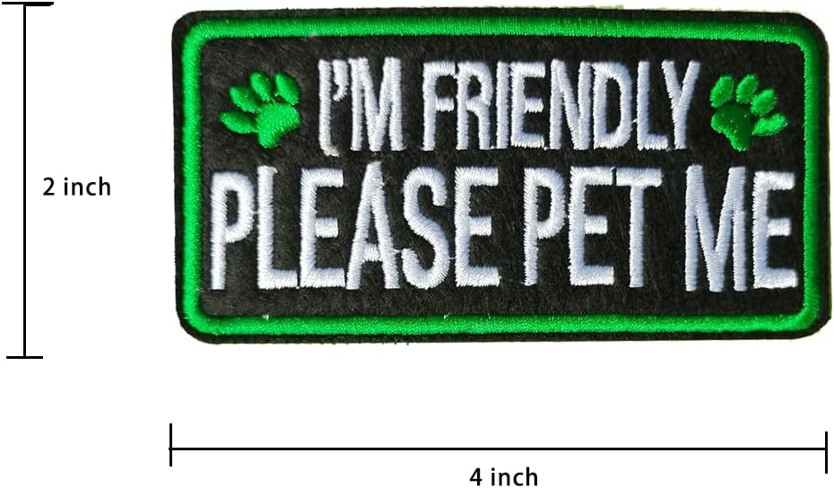 I'm Friendly Please Pet Me Patch for Service Dog Vests Harnesses Emblem Embroidered Fastener Hook & Loop Patches (2 pcs) image 2