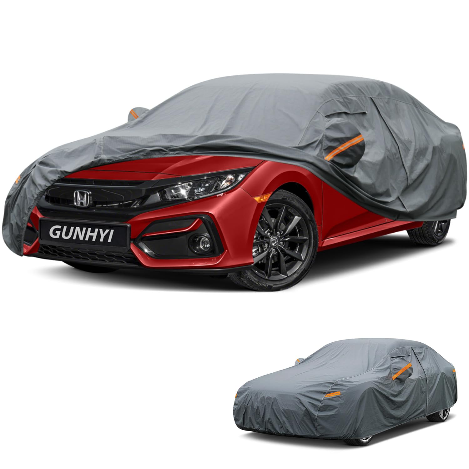 GUNHYI Premium Car Cover Custom Fit Honda Civic Hatchback(1996-2005), 16 Layers Heavy Duty Car Cover Waterproof All Weather with Zipper Door for Sun Rain Snow Dust Uv Protection