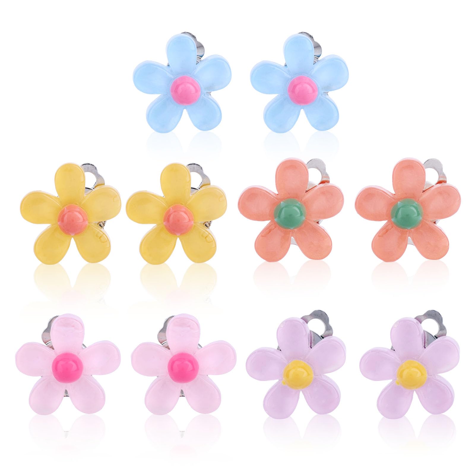 5 Pairs Flower Clip On Earrings, Clip On Earrings Set