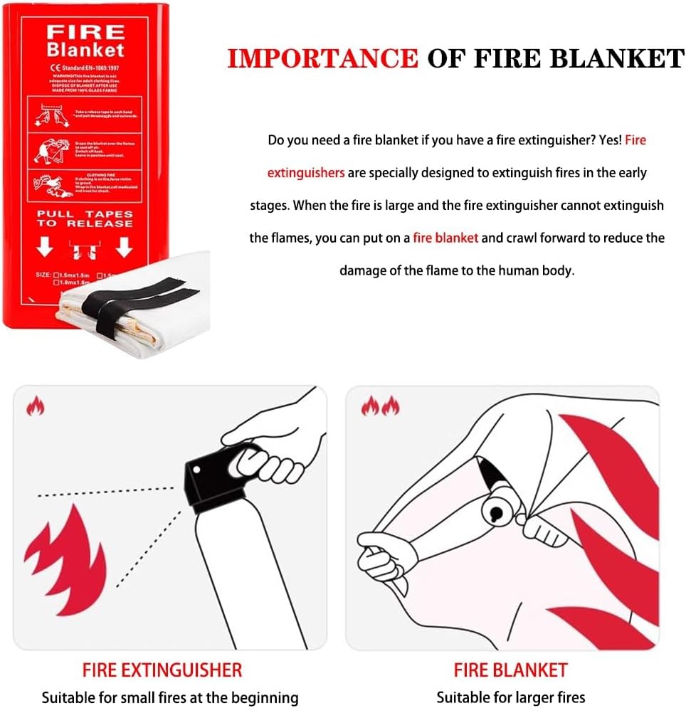Fire Safety Blanket for Camping, Heat Resistant Fiberglass Fire Retardant Blanket, Essential Tools for Office Warehouse Survival Safety(White(1PCS),1.8 * 1.8m)