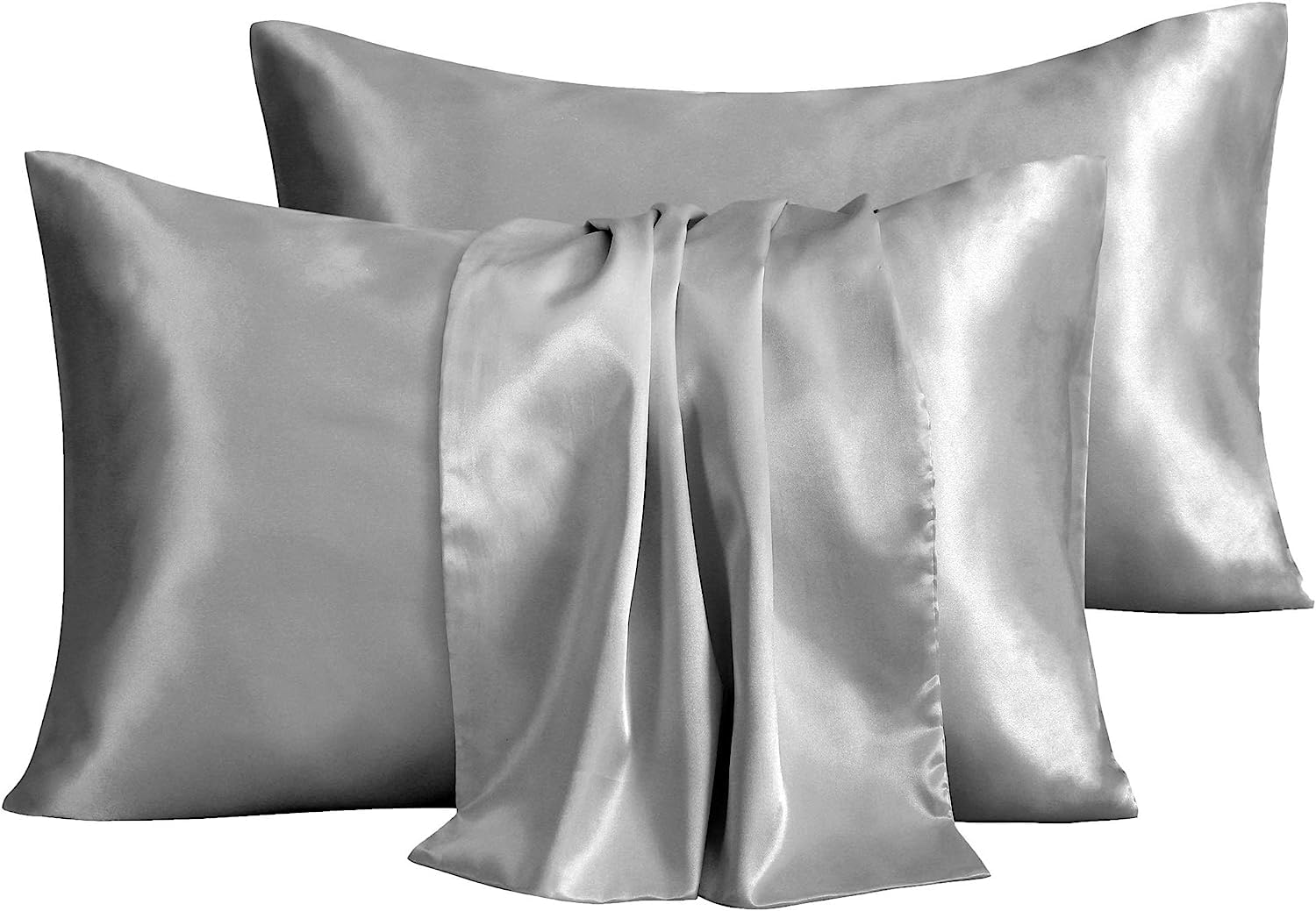 T Tersely Satin Pillowcase, T Tersely 2 Pack 20"x 30" Silk Satin Pillowcases for Hair and Skin Queen Size Pillow Case with Envelope Closure (50x75cm, Silver Gray)
