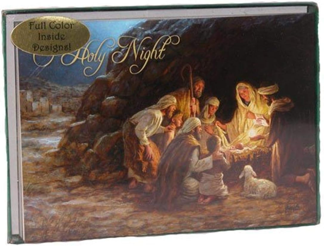Performing Arts Holy Night Nativity Christmas Card Box Set - Pack of 16 Religious Holiday Greeting Cards with Envelopes Featuring Baby Jesus and Shepherds - Celebrate the Birth of Christ - Made in USA