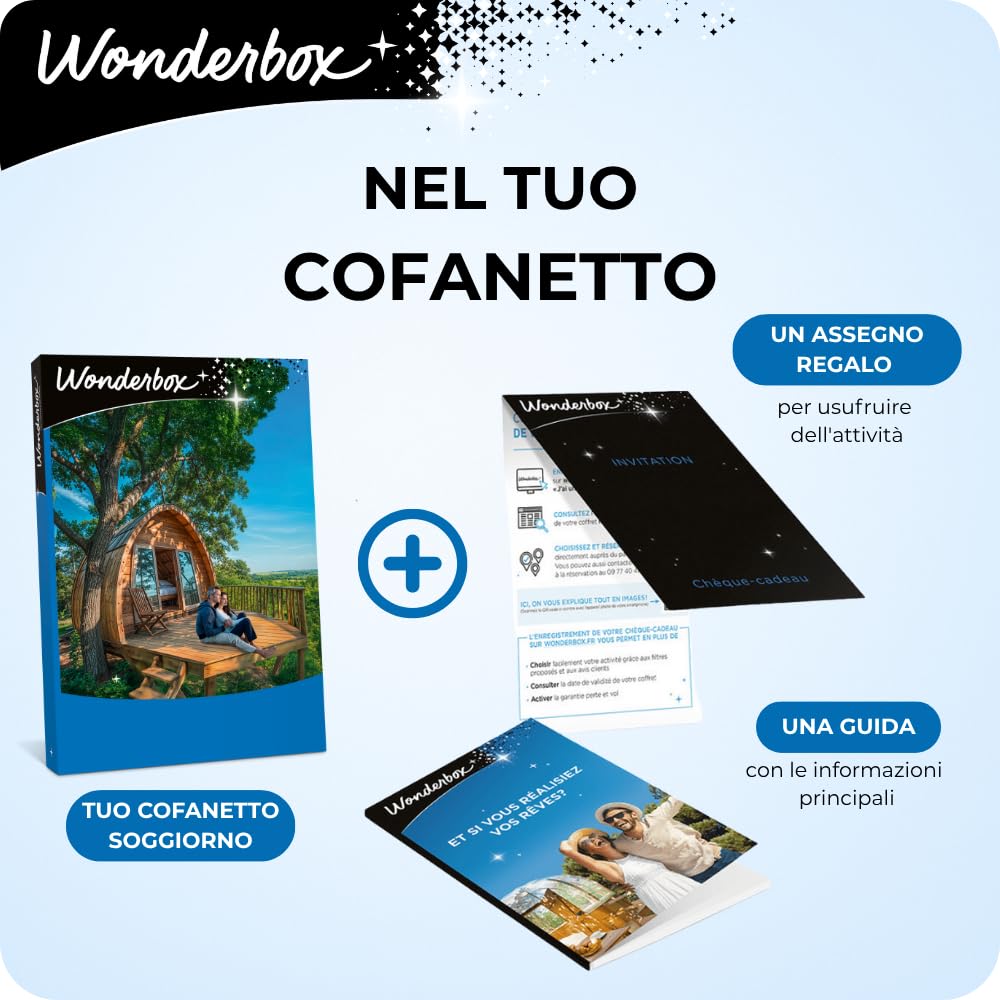 WONDERBOX - Cofanetto Regalo - Insolito - Evasione da Favola - per 2 pers | 1 o più notti con o senza cena, esperienze benessere o originali - Più di 370 soggiorni - Glamping, bubble room, capanne