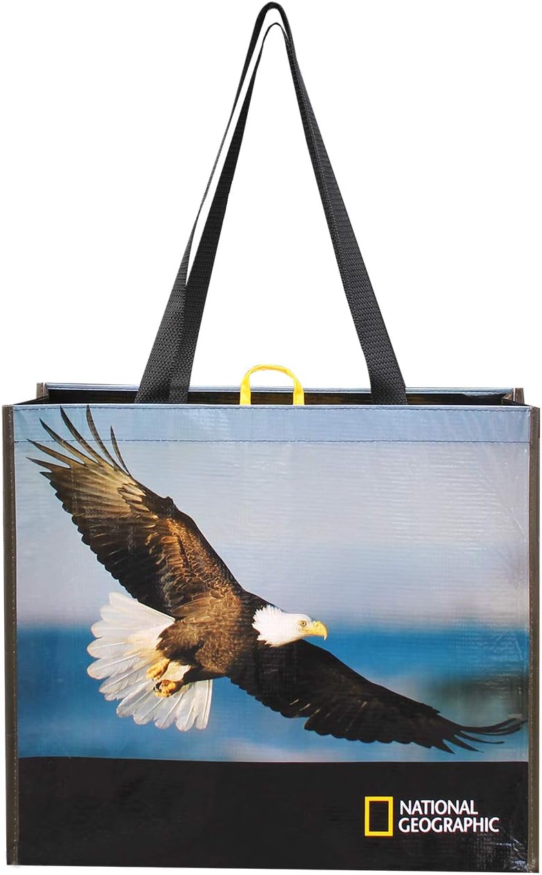 Reusable Grocery Bags Shopping Totes with National Geographic Prints Heavy Duty Made From Recycled Plastic Bottles Laminated Rpet ( Set of 3) (Eagle/Bear/Wolves) : Home & Kitchen