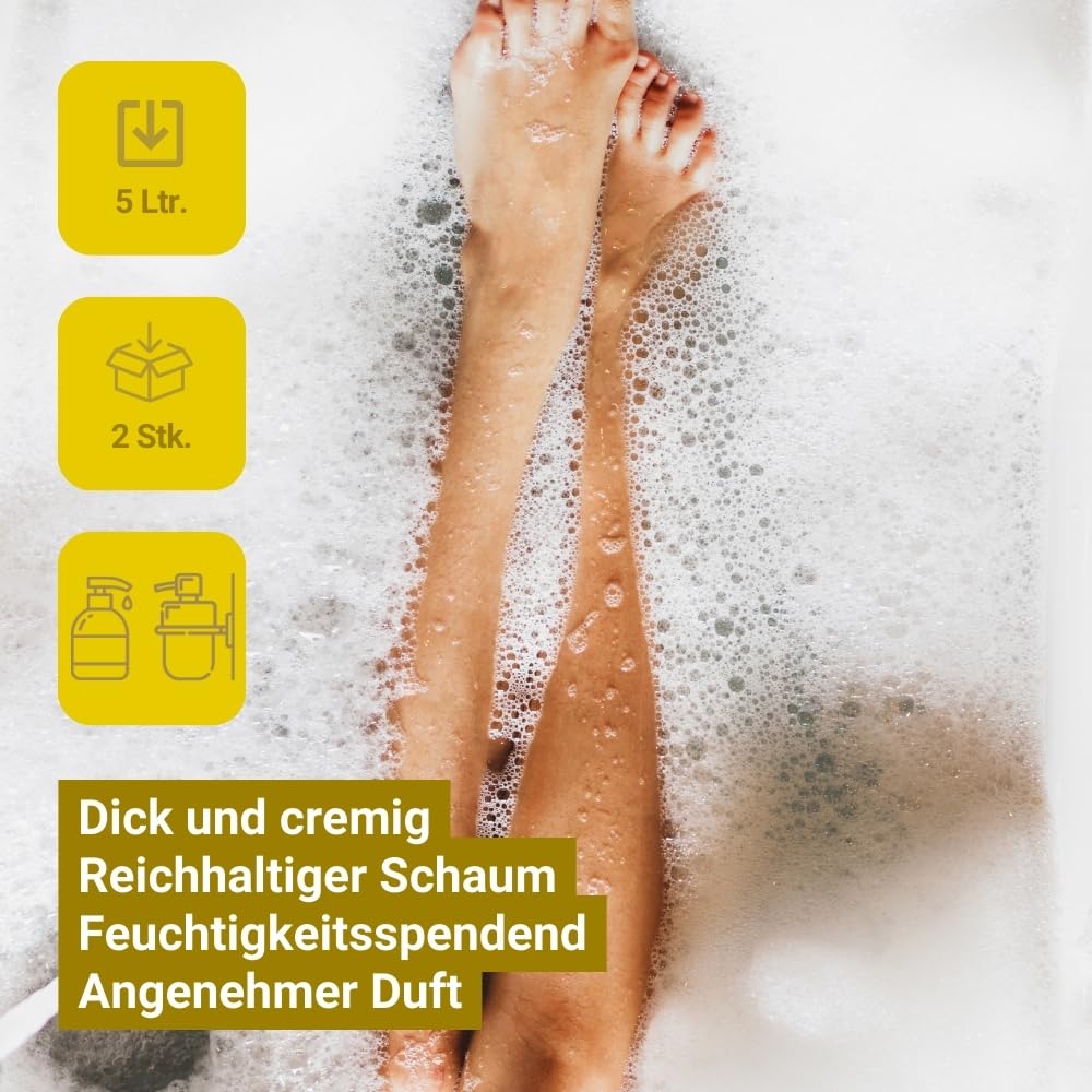 GPQ - Duschgel/Shampoo 2in1 GOLD 5 ltr. | 2 Kanister | 94% Natural Origin | Spender-Refill mit Conditioner ohne Parabene | Hotel, B&B, Landhaus, Camping, Kreuzfahrt, Fitnessstudio... | Made in EU