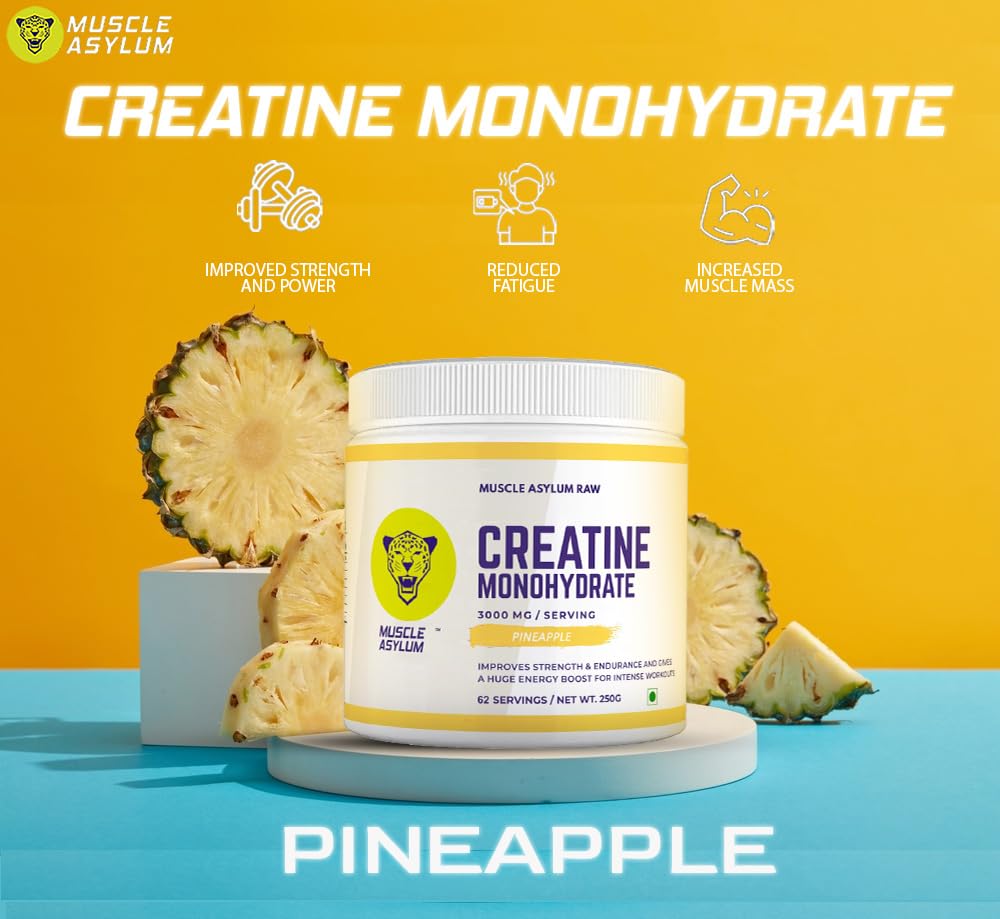 Muscle Asylum Pure Creatine Monohydrate | 250g, 62 Servings | Pineapple | With Genuine Lab Reports | Enhanced Muscle Strength & Power | Fast Recovery | Increased Muscle Mass - Image 4 thumbnail