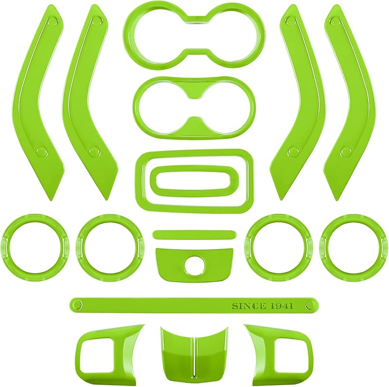 Kit de acabamento interno E-cowlboy para Jeep Wrangler JK JKU 2011–2018 4 portas – Verde, 18 peças