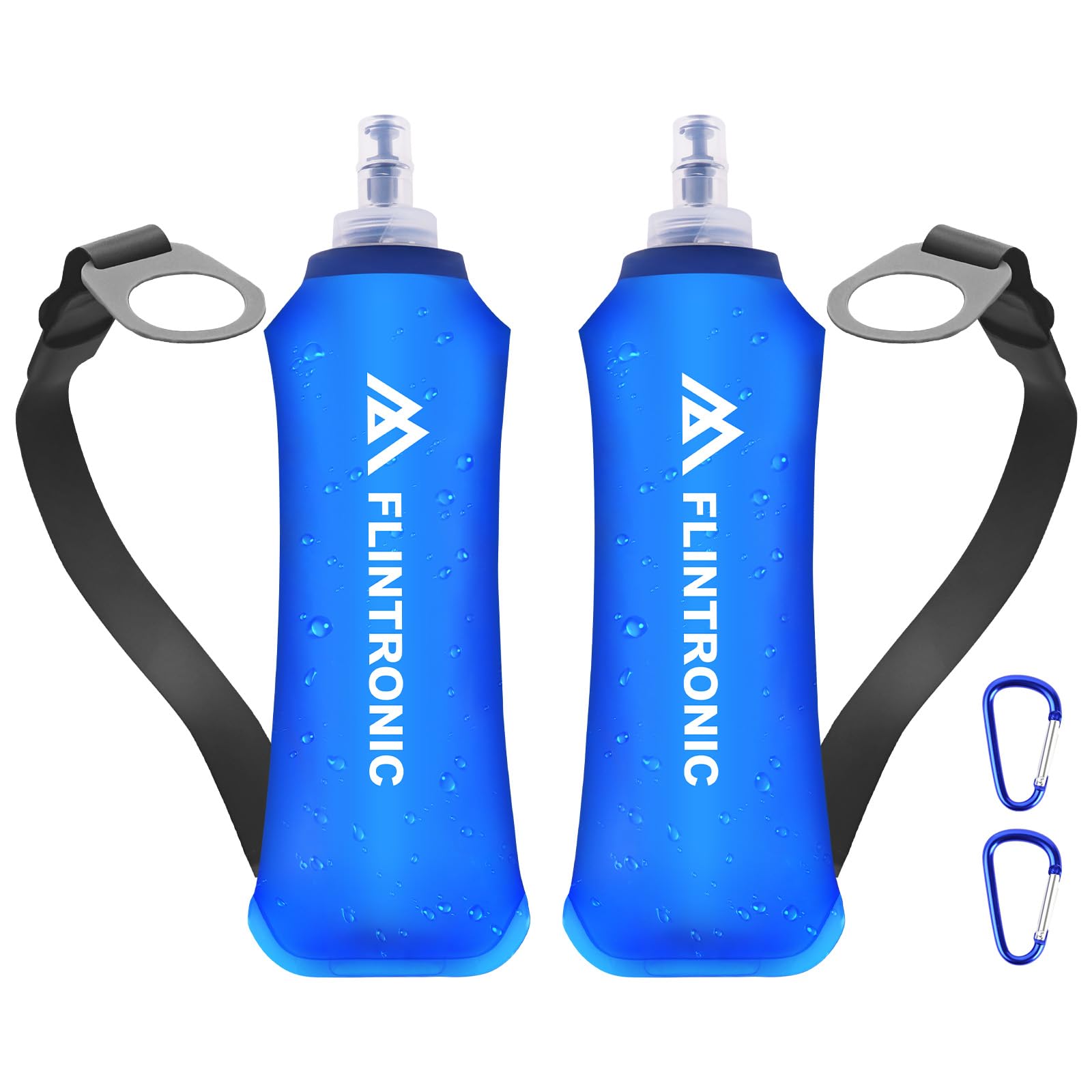 flintronic 2 Pcs Soft Flask, 500 ml/17oz TPU Foldable Running Water Bottle, Handheld Drinking Flask with Wrist Strap and Carabiner Clips, BPA-Free, BPA-Free, for Running, Cycling, Hiking, Marathon — image 1