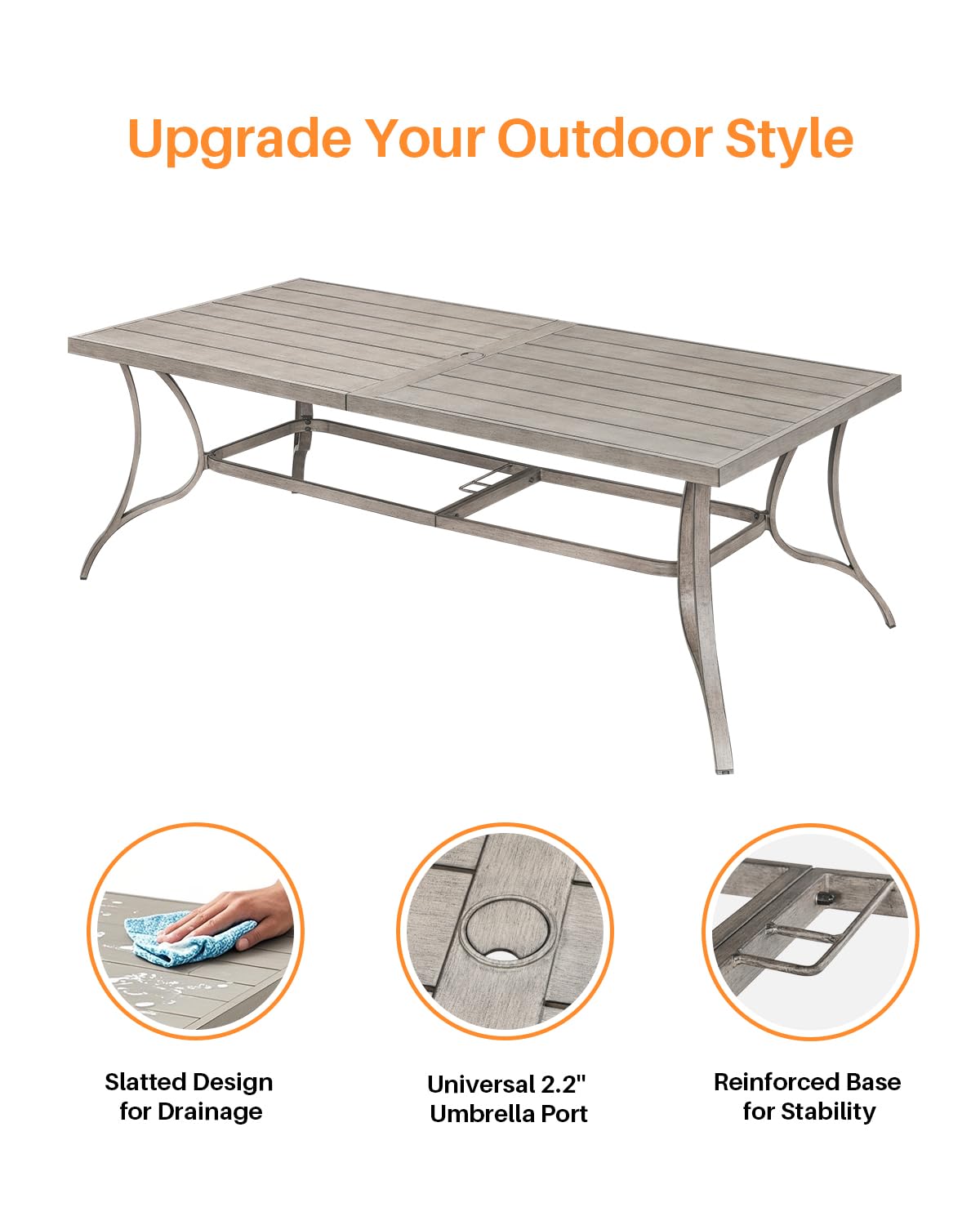 Juego de comedor de patio de 9 piezas, juego de comedor de aluminio al aire libre para 8, juegos de muebles de patio con agujero para paraguas, 6 sillas de comedor, 2 sillas de comedor 8