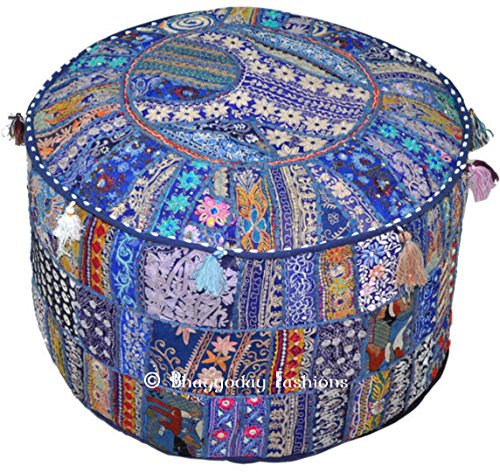 indischen Bohemian Patchwork Pouf Polsterhocker, Vintage indischen Pouf, Pouf, Sitzkissen, Fusshocker, rund Pouf Polsterhocker, Sitzsack, Boden Kissen osmanischen Pouf, Kissen gemustert Cocktail Vintage hassock Pouf, 45,7 x 33 cm. Von bhagyoday Cover
