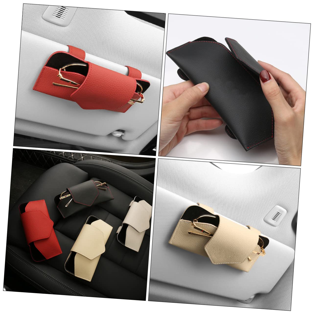PartyKindom 2pièces Porte-lunettes De Voiture Cuir Pu Support De Lunettes Pour Pare-soleil Facile à Installer Compatible Plupart Des Modèles Et Types