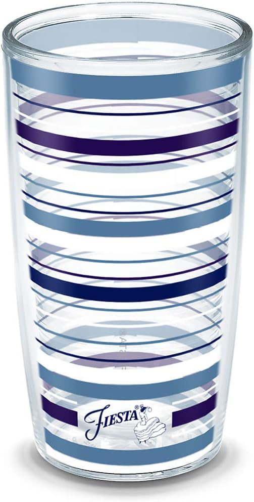 Tervis Made in USA Double Walled Fiesta Insulated Tumbler Cup Keeps Drinks Cold & Hot, 16oz - No Lid, Lapis Stripes
