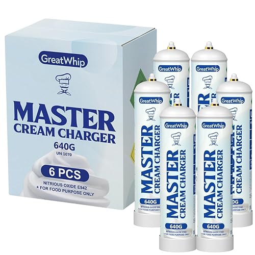 GreatWhip Cargadores de crema batida, cilindro de cargador de crema batida de 21.69oz, 6 cilindros (1 caja)