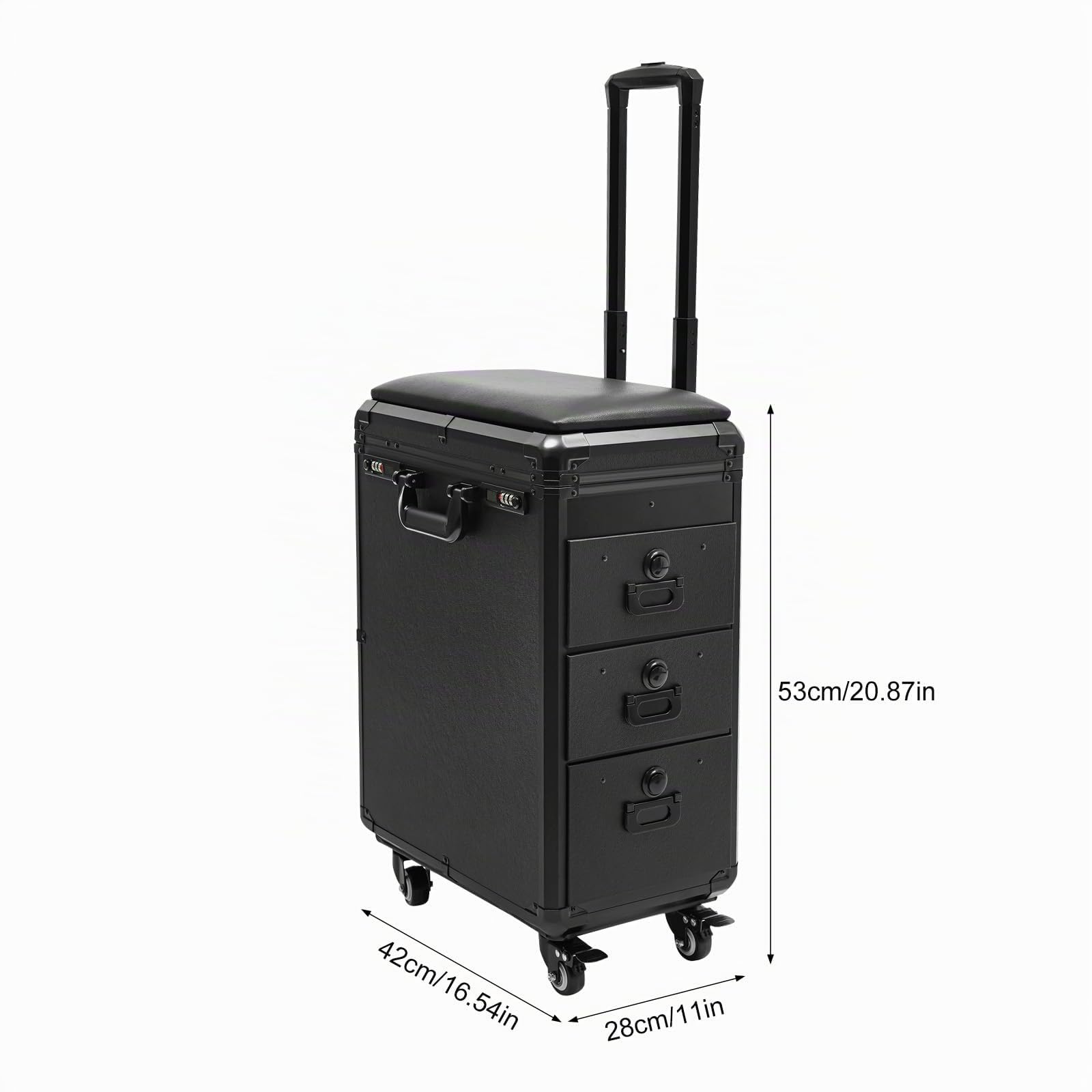 Valigetta cosmetica trolley con supporto braccioli, valigetta trucchi 3 cassetti serratura combinazione, banco lavoro, tatuaggio tavolo bellezza stand estetista