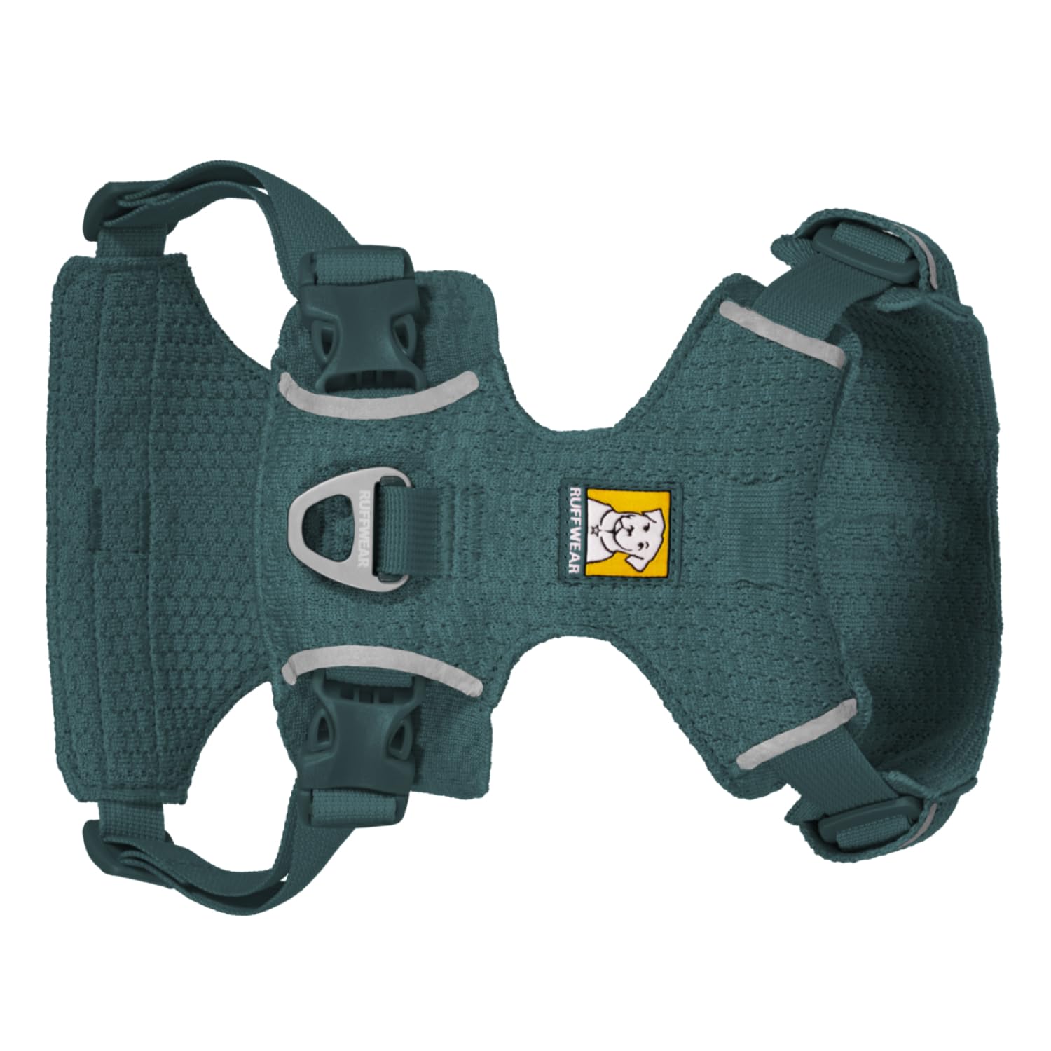 Ruffwear Front Range - Arnés flexible para perro, ajustable y suave, ligero, 2 puntos de fijación de correa, tejido diseñado y ribete reflectante, verde azulado profundo, talla XXXS