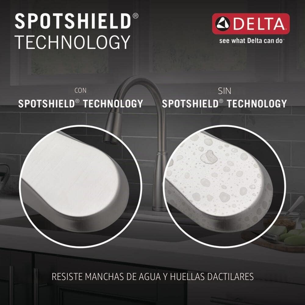 Delta Faucet Keele SpotShield - Grifo de cocina de acero inoxidable con pulverizador extraíble, grifo de fregadero de cocina para fregadero de cocina, cabezal de pulverización de acoplamiento