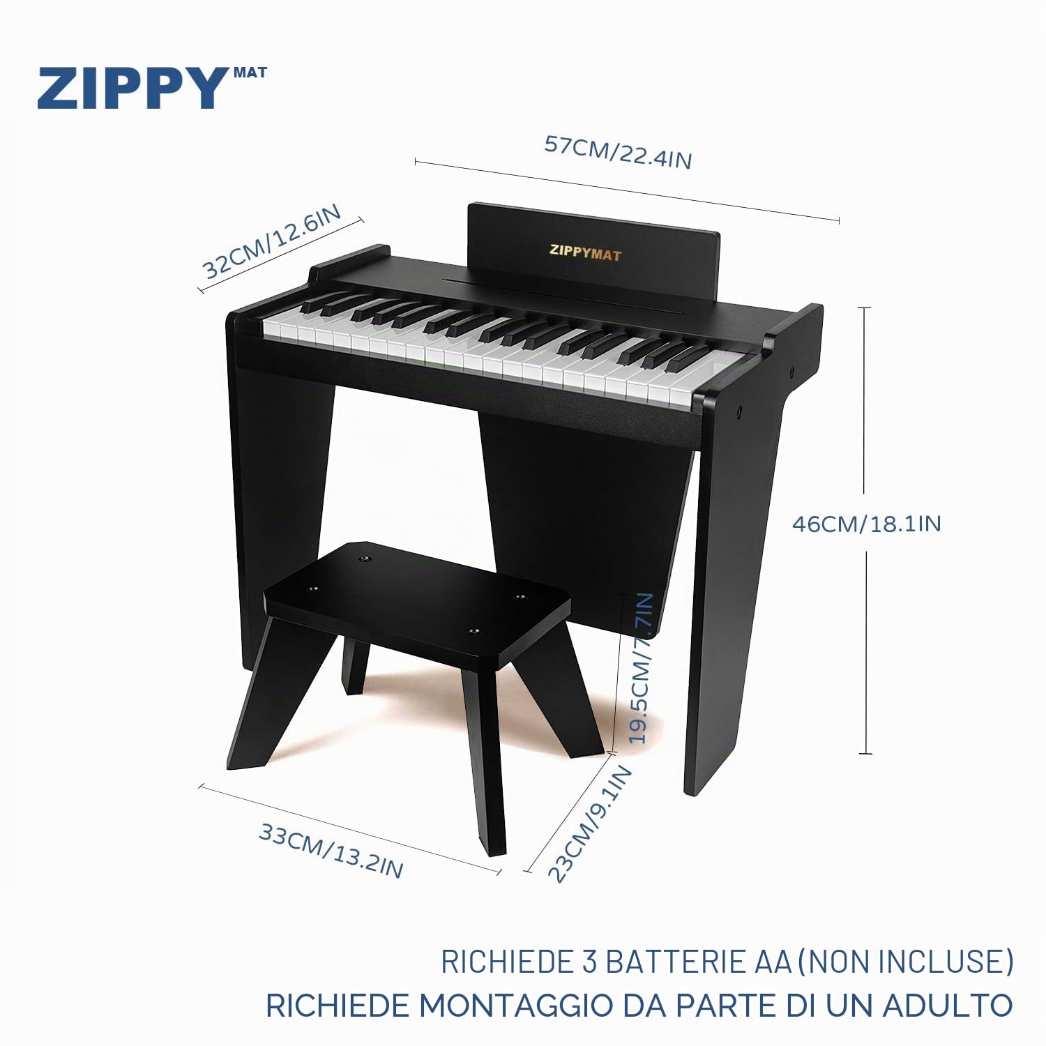 Tastiera per bambini, pianoforte digitale a 37 tasti per bambini, strumento educativo musicale, pianoforte in legno per 3+ ragazze e ragazzi (Nero Basic)